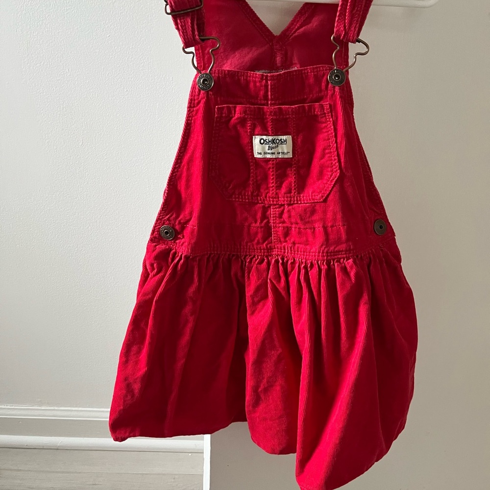 OshKosh B'gosh Bright Red Todder Overall Dress - Corduroy- 4T